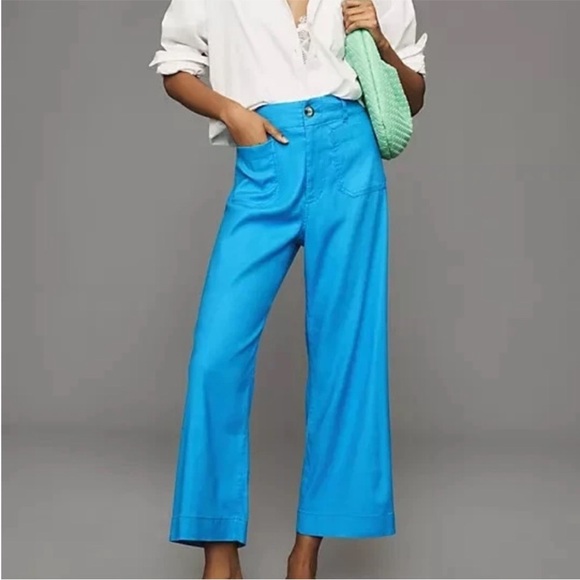 Anthropologie Pants - Anthropologie Maeve The Colette Cropped Wide Leg Pants Linen Sky Blue 30 NEW